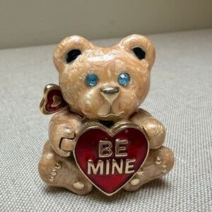 Vtg. Monet "BE MINE" Bear Collectible Enamel Keepsake Trinket Box Valentines
